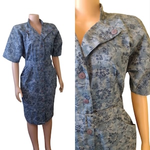 Vintage 80&#39;s does 50&#39;s Wild Dress / floral blue wiggle / 30 waist