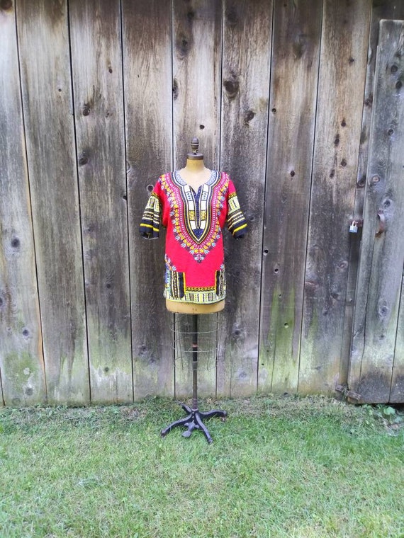 Vintage Dashiki / red and yellow tunic / size lar… - image 4