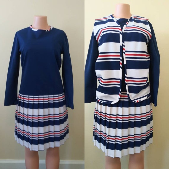 Vintage 1970's red, white, and blue dress / seven… - image 1