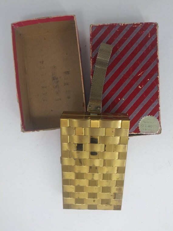 Vintage 1950's gold metal basket compact handbag /