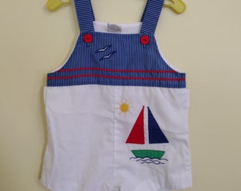 Vintage 1980's baby sunsuit romper with sailboat 18 months
