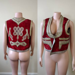 Vintage Afghan red velvet waist coat large