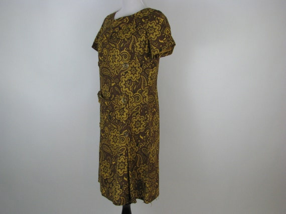 vintage 1960s dress / sixties gold and brown pais… - image 6