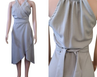 Vintage handmade sleeveless adjustable wrap style dress in sage small-large
