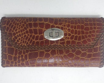 Vintage stamped leather crocodile alligator bifold wallet