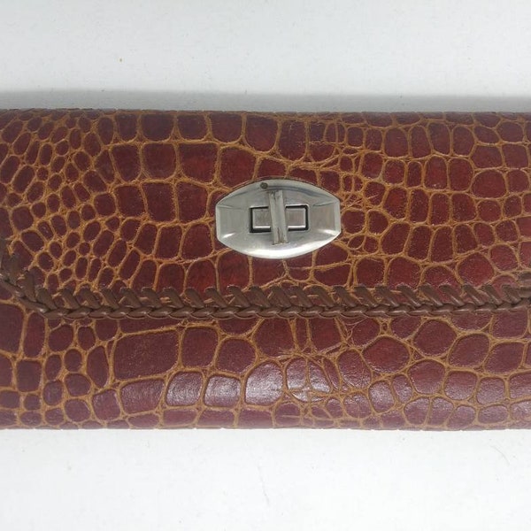 Vintage stamped leather crocodile alligator bifold wallet