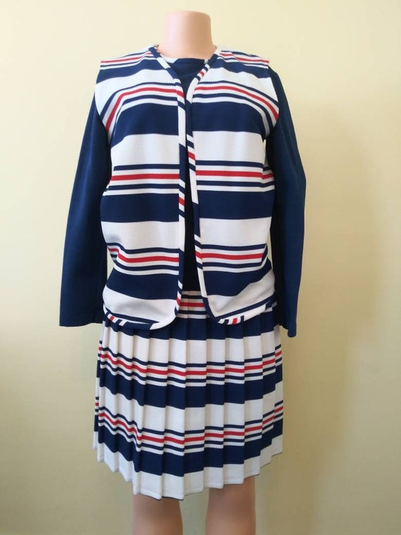 Vintage 1970's red, white, and blue dress / seven… - image 3