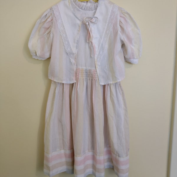 Vintage 1980's Ann Marilyn size 8 Girls pastel striped smocked dress with jacket