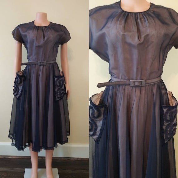 Vintage 1950’s blue organza dress / fifties formal