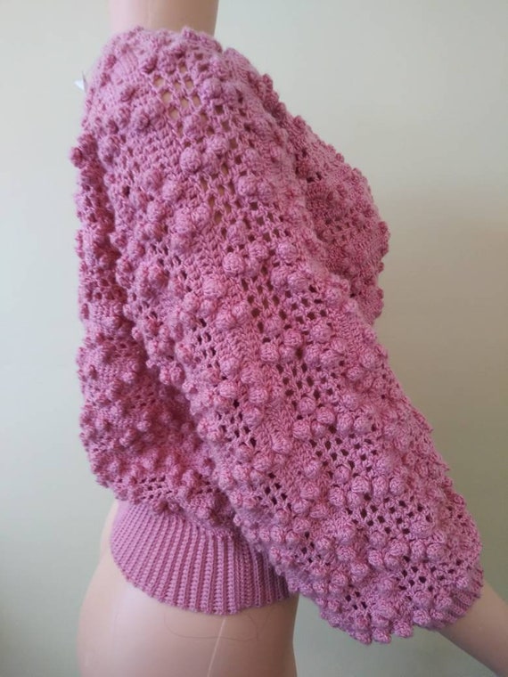 Vintage 1980's pink crochet sweater / eighties cr… - image 3