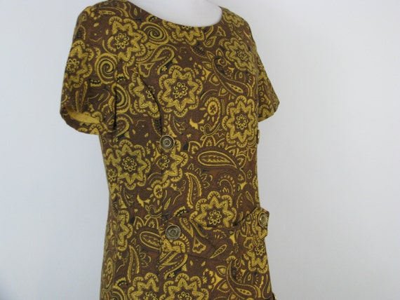 vintage 1960s dress / sixties gold and brown pais… - image 5