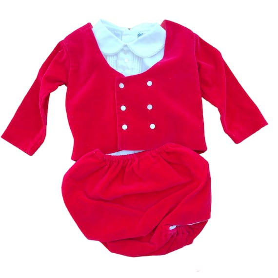 Vintage 1960's baby red velvet Christmas suit - image 1