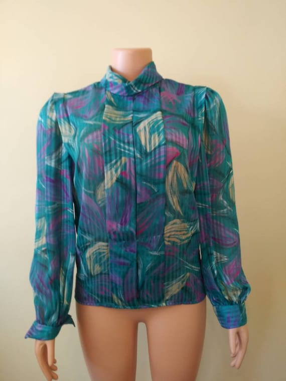 Vintage 1980's Helene St Marie graphic blouse / e… - image 1