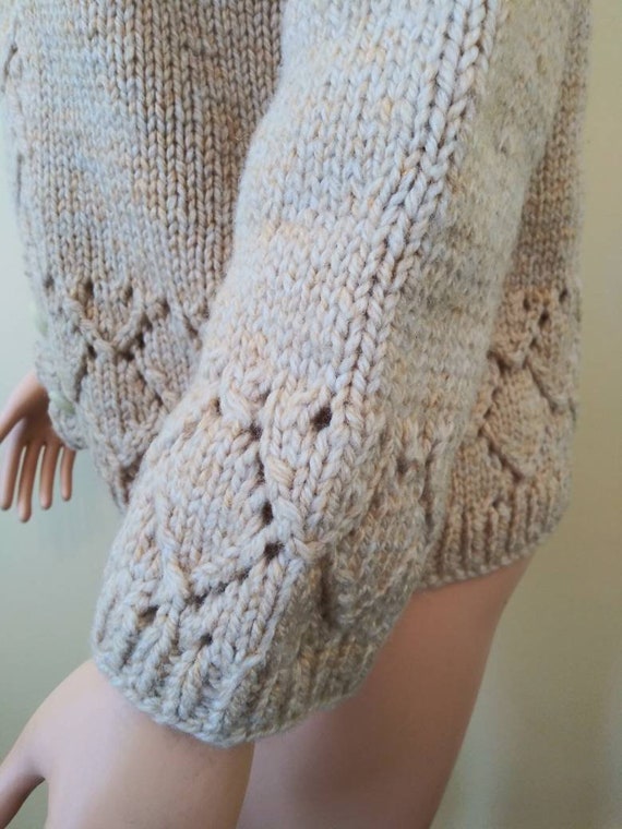 Vintage 1970's handmade knit ivory sweater / large - image 5