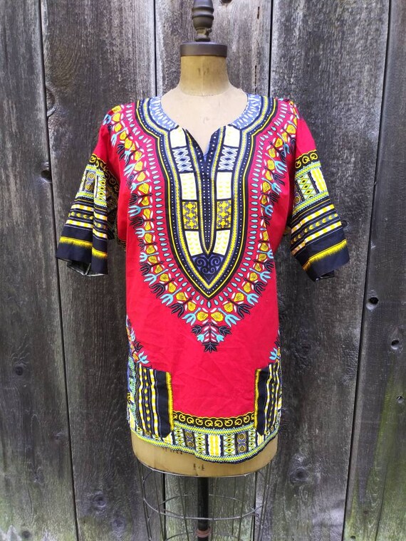 Vintage 70s cotton Bou Boudina Dashiki in cream and brown
