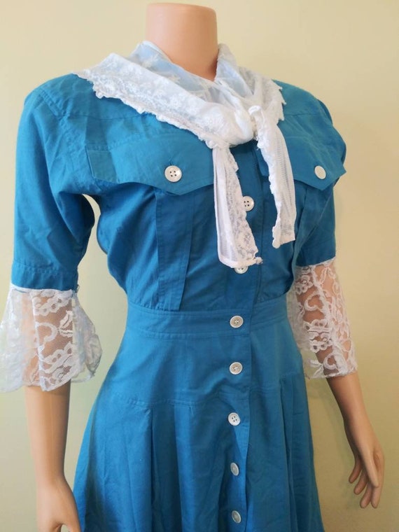 Vintage 1980's Ms Chaus dress / 80's blue dress /… - image 5