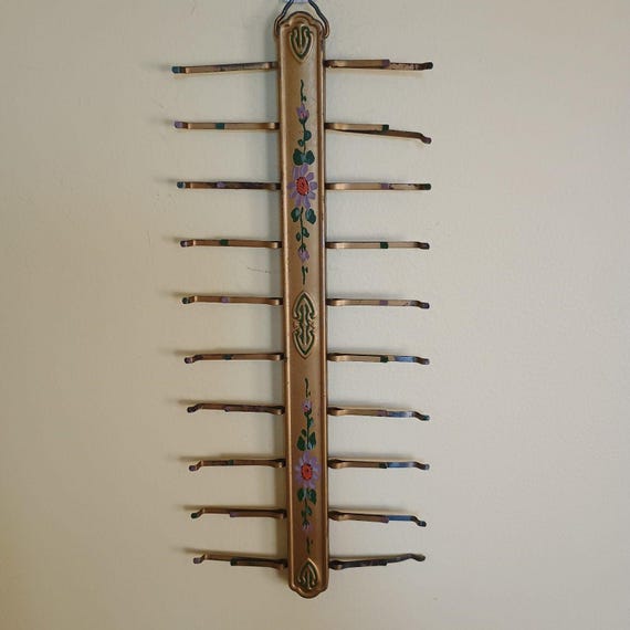 Vintage Tie Rack Art Deco Burt Ti-rack Co. Hand Painted Flowers Organizer