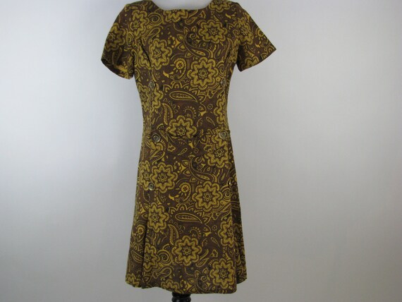 vintage 1960s dress / sixties gold and brown pais… - image 3