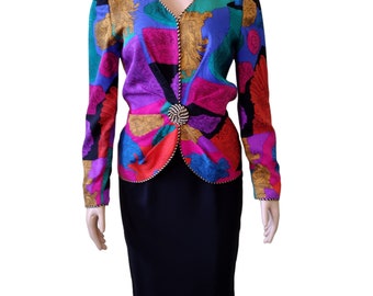 Vintage 1990's Richard Warren colorful silk suit size 6