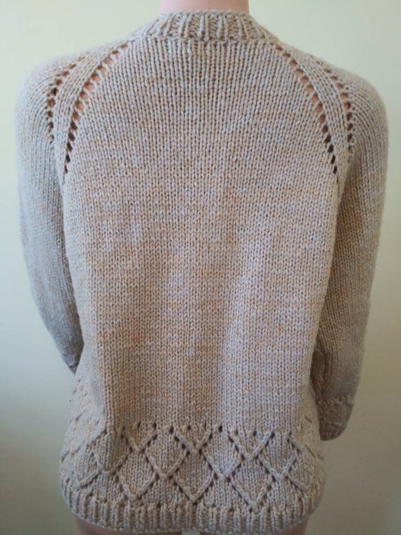 Vintage 1970's handmade knit ivory sweater / large - image 6