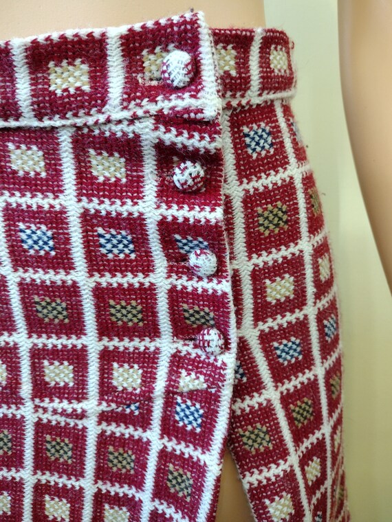 Vintage 1970's knit checkered burgundy skirt with… - image 7