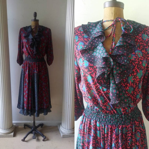 Vintage 1980's Plaza South dress / eighties graphi