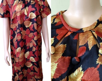 Vintage 1970's fall gold leaves shift dress xl