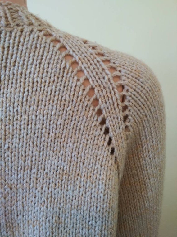 Vintage 1970's handmade knit ivory sweater / large - image 4