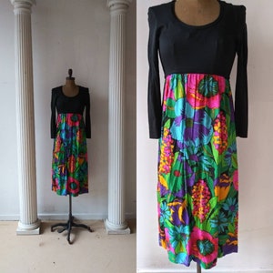 Vintage 1960&#39;s empire waist maxi / floral dress / sixties / 28 waist
