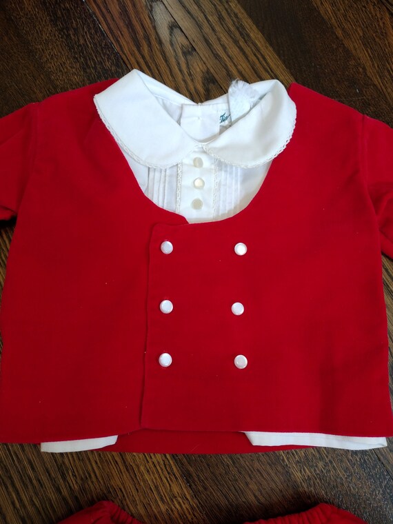 Vintage 1960's baby red velvet Christmas suit - image 2