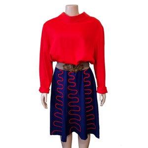Vintage 1970&#39;s Lane Bryant blue and red retro dress plus sized