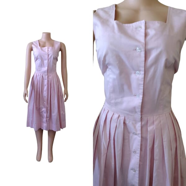 Vintage Bobbie Brooks pink shirt waist fit and flare dress / 28 waist