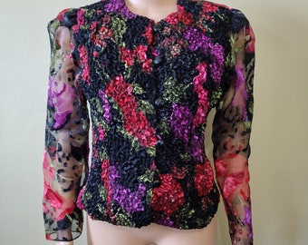 Vintage 1980's Patra popcorn texture blouse with sheer sleeve size 10