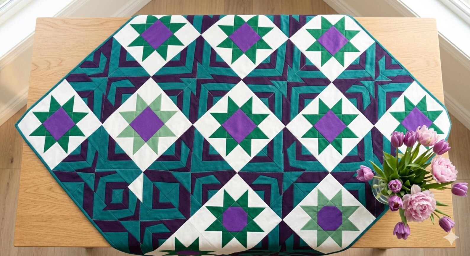 Spring Parade Throw Quilt PDF Pattern Accuquilt 57x57 Star Cross Angled ...