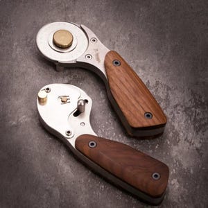 Nattools Leather Rotary Cutter Knife | Walnut Handle Straight Cutting Tool with Replaceable Stainless Steel Blade for Leather Craft