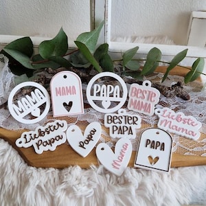 Etiquetas de regalo con archivo de impresión 3D STL en 10 diseños para mamá, papá, Día de la Madre, Día del Padre, idea de regalo, colgante de corazón, archivo de impresión 3D