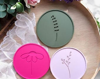 STL 3D print file for a set of 6 coasters for cups or glasses with floral designs. Floral decorative plates. 3D gift idea. 3D file.