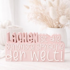 Archivo de impresión 3D STL para expositor con la frase "La risa es el lenguaje más bello del mundo" - Cita positiva en formato de archivo de impresión 3D