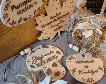 STL 3D print file Autumn 5 designs Pendant Pumpkin Mushroom Acorn Leaf Maple Autumn moments Autumn file Wall decoration Gift tags Suncatcher