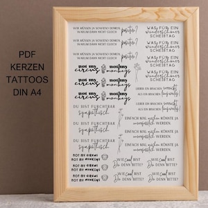 Sayings, Quotes, Statements PDF Candle Tattoo Template A4 Candle Tattoos to Print Yourself Candle Stickers DIGITAL FILE