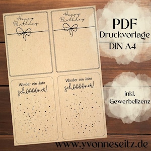 PRINT DRUCKVORLAGE PDF Verpackung Kleinigkeiten Geschenkkarte 2 Designs Happy Birthday Geburtstag in der Tüte Printable zum ausdrucken