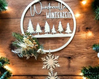 File laser SVG ghirlanda meravigliosa stagione invernale con fiocchi di neve ciondolo Natale inverno decorazione natalizia decorazione invernale ghirlanda porta file SVG