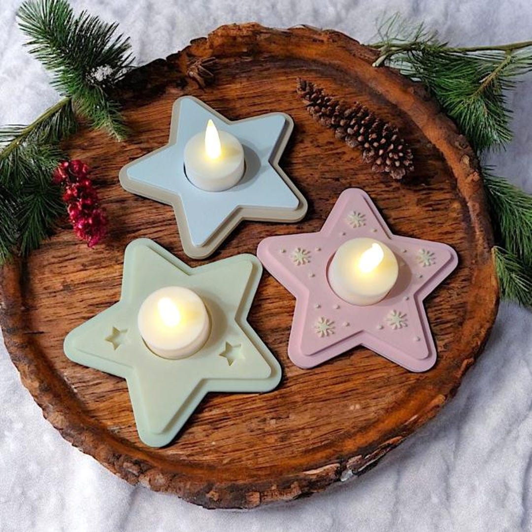 Led Stl File STL 3D Printing File Set of 3 LED Tealight Holders Stars 3D File 3D ...