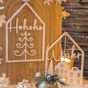 STL 3D printing file Winter houses HoHoHo 2 designs for standing and hanging Winter design Skandi Scandi Christmas 3D printing winter decoration