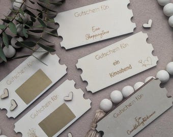 Vales de archivo láser SVG, tarjetas sueltas, tarjetas rasca y gana para el día de San Valentín, amor, idea de regalo.