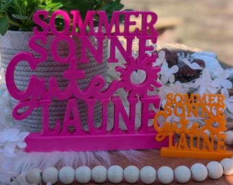 Archivo de impresión 3D STL para expositor con la frase "Verano, sol, buen humor".