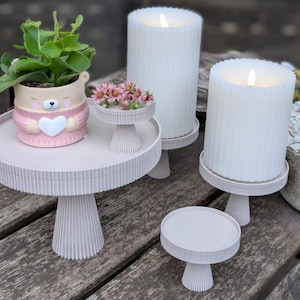 STL 3D-utskriftsfil dekorativ tallrik med stativ, 3-delat tårtfat, ljusfat, shabby boho inredning, skandinavisk stil.
