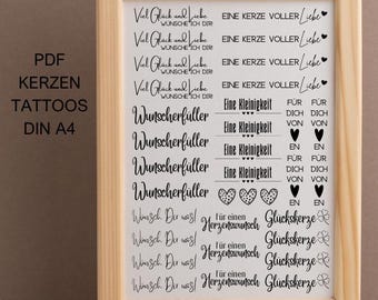 Wish candles PDF candle tattoo template A4 candle tattoos to print yourself for waterslide film candle stickers DIGITAL FILE
