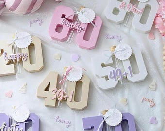 STL 3D print file for birthdays, birthday numbers for test tubes, money gifts, flowers: 16, 18, 20, 30, 40, 50, 60, 70, 80. Happy birthday 3D print file.