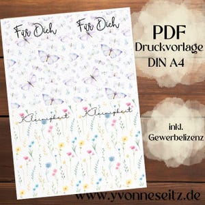 PRINT DRUCKVORLAGE PDF Verpackung für Kleinigkeiten Geschenkkarte 2 Designs Für Dich und Kleinigkeit mit Blumen Printable zum ausdrucken